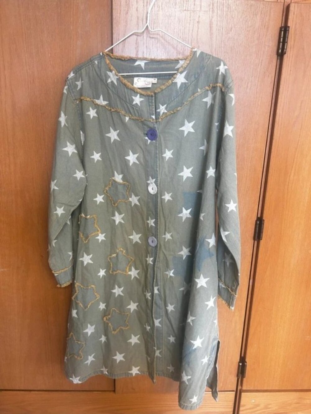 Paperlace Button Down Top Blue Denim with White Stars Size S
